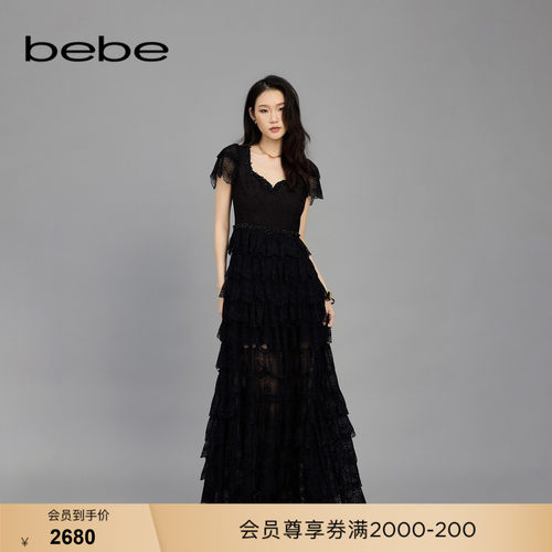 bebe春季新款蛋糕礼服连衣裙