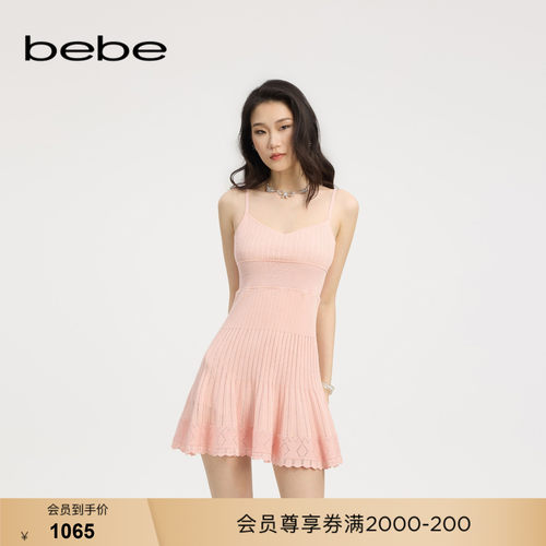 bebe夏季新款吊带针织连衣裙