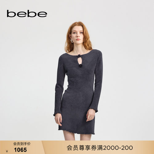 bebe冬季新款镂空针织连衣裙