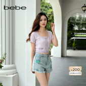 bebe夏季 系列女士气质肌理感链条缀饰流苏针织开衫 230606