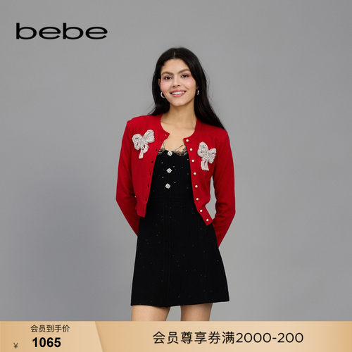 bebe春季新款纽扣针织开衫