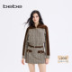 bebe2025秋冬新款 女士气质知性风立领拼接绵羊毛夹克外套440315