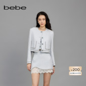 bebe春夏女士粗花呢含羊毛仿钻链缀饰夹克外套140306