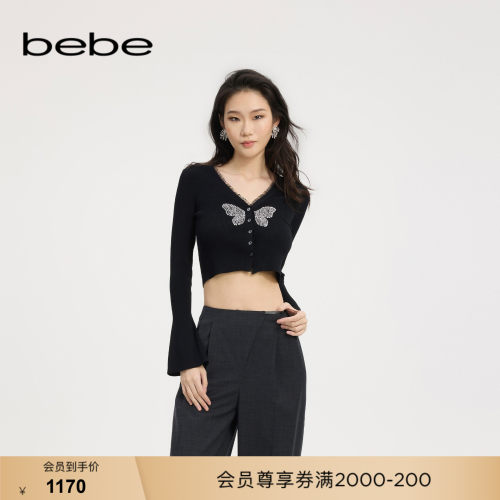 bebe夏季新款喇叭袖针织开衫