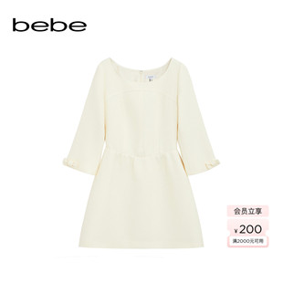 bebe2026春季新款女士优雅七分袖收腰微蓬花苞裙摆连衣裙150008