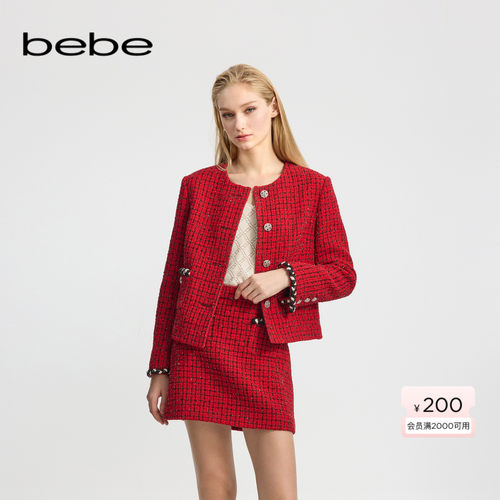 bebe冬季新款花呢肌理感外套