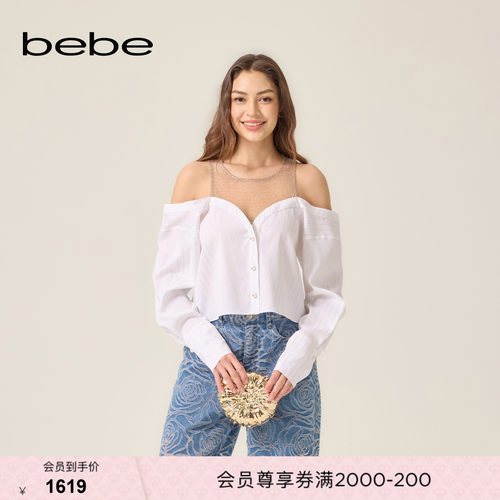 【Mai Davika同款】bebe2026夏季新款女士透视一字领衬衫260101