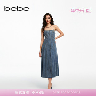 新款 bebe2024夏季 女士气质吊带长款 牛仔连衣裙250007