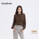 bebe2025秋冬新款 女士镂空含羊毛圆领焦糖色微透针织上衣430520