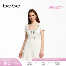 新款 bebe2024夏季 织带花边鱼尾针织连衣裙230905 女士气质薄款