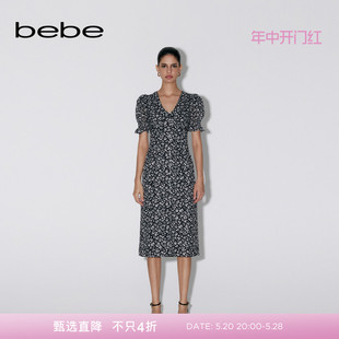 女士V领长款 碎花印花连衣裙250031 新款 bebe2024夏季 经典 延续