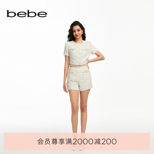 系列女士粗花呢织带纽扣缀饰短裤 bebe夏季 211504