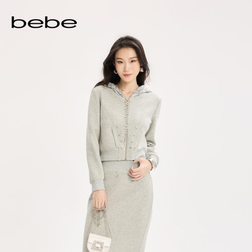 bebe女士蝴蝶结坠饰亮片帽子含棉休闲卫衣380101