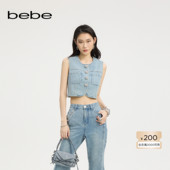 bebe2025夏季 口袋纽扣饰酷帅高街马甲242001 圆领无袖 新款 牛仔短款