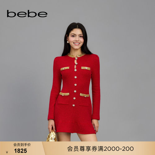 bebe春季新款提花针织连衣裙