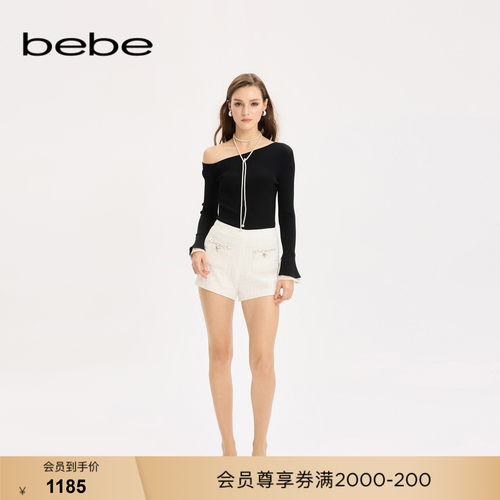 bebe女士日常通勤风百搭白色织带装饰气质短裤311503