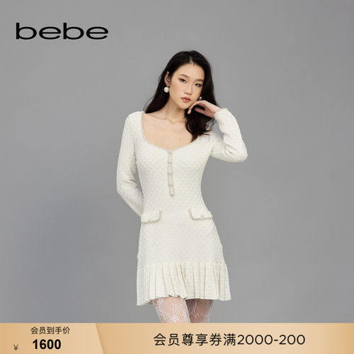 bebe春季新款肌理针织连衣裙