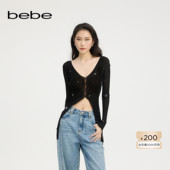 新款 女士钉珠缀饰开衩长袖 V领长款 bebe2025夏季 针织开衫 230503