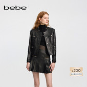 bebe冬季 系列女士气质圆领设计感皮衣夹克外套401101