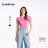 bebe秋季 系列气质烫仿钻文字T恤针织上衣330402