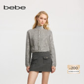 bebe冬季 430605 针织开衫 系列女士含羊驼毛圆领时尚 休闲长袖