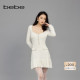 bebe春夏女士泡泡袖 桃心领百褶鱼尾肌理针织连衣裙130908