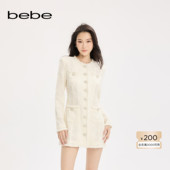 bebe2025秋冬新款 女士仿钻纽扣点缀对称口袋设计梭织连衣裙350011