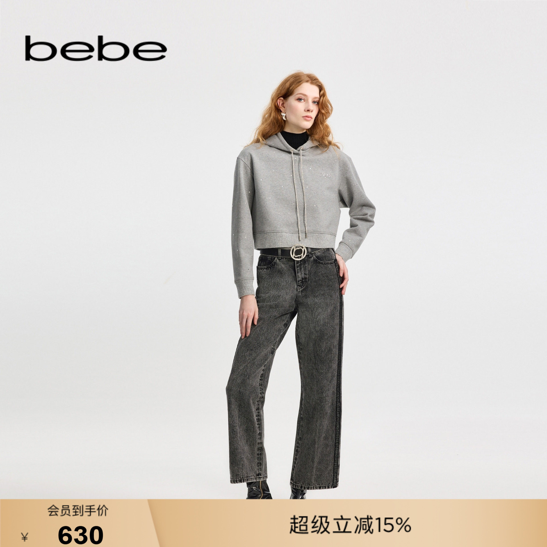 bebe冬季新款烫钻缀饰牛仔裤图片
