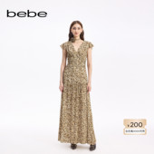 bebe秋季 波嬉风 系列女士花朵项链褶皱印花连衣裙350003