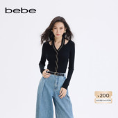 露锁骨挂脖设计绵羊毛打底衫 bebe2025秋冬新款 女士V领修身 330503