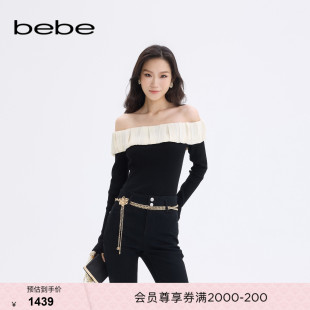 bebe新款女士时尚露肩小喇叭袖设计针织上衣430515