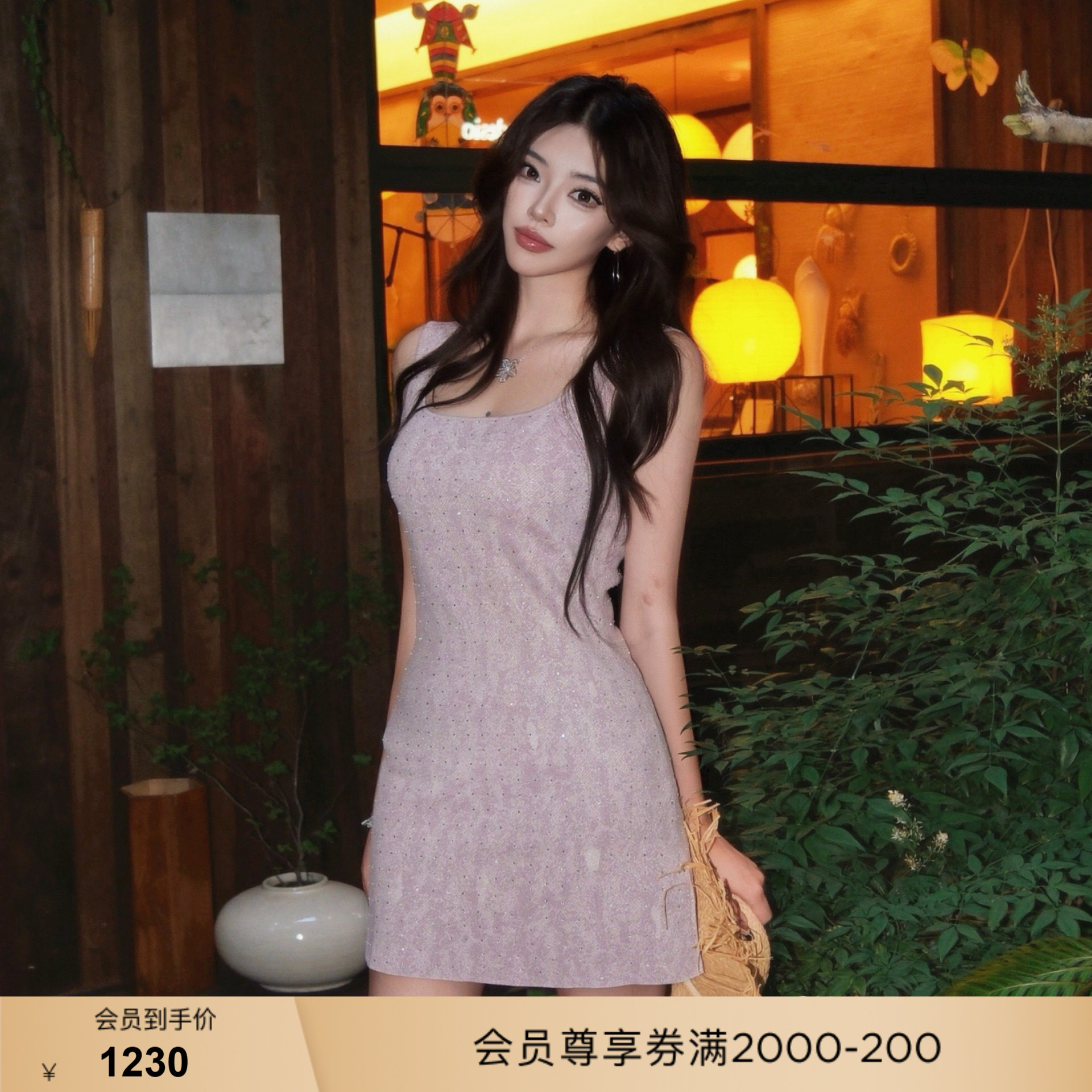 【博主同款】bebe2026夏季新款女士千金风背心针织连衣裙230905图片