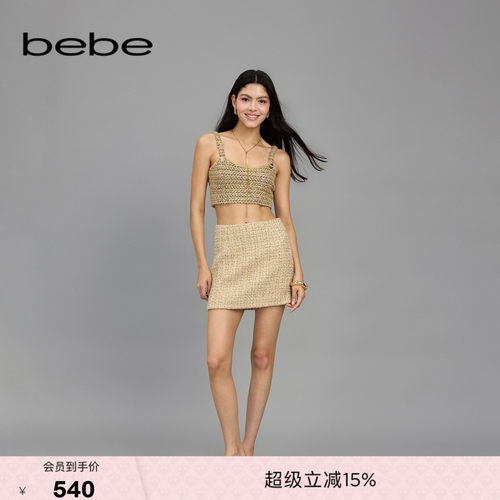 bebe春季新款粗花呢半身裙