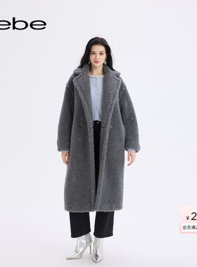 bebe2025秋冬新款女士大翻领设计羊毛质感仿皮草大衣外套402105
