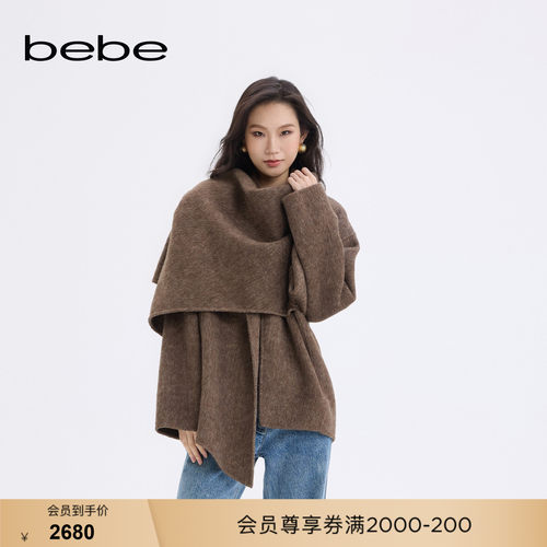 bebe女士含羊毛不对称围巾披肩宽松短外套372301