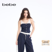 bebe2026春季 新款 女士气质风假两件拼接设计条纹吊带181201
