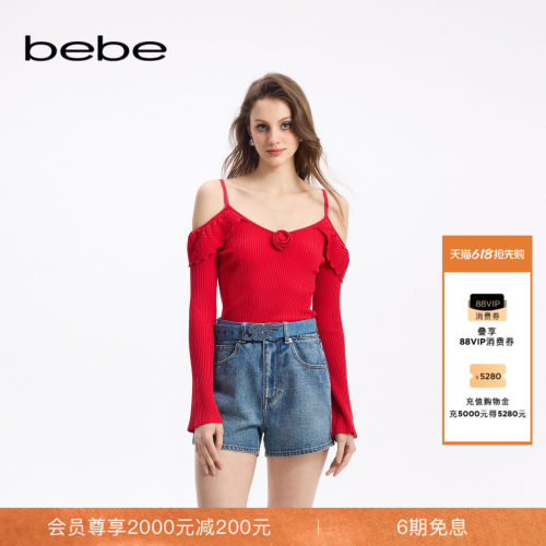 bebe秋季新款荷叶边针织上衣