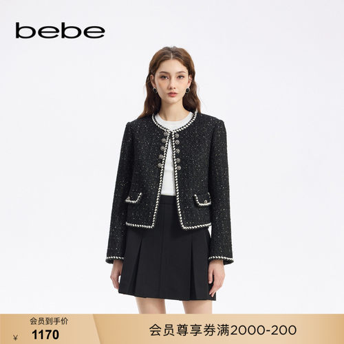 bebe秋季新款金属装饰花纱外套