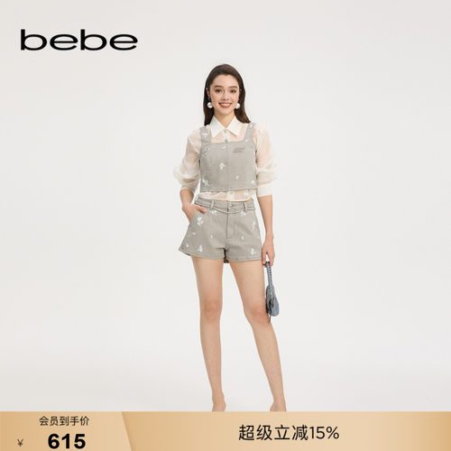 bebe夏季新款绣花牛仔短裤