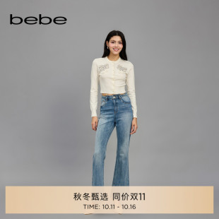 牛仔裤 bebe2025春季 喇叭长款 女士金属LOGO链条修身 111002 新款