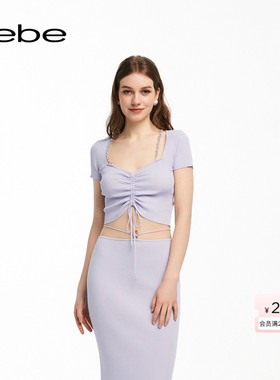 bebe夏季新款女士气质水晶吊带针织上衣230405