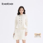 bebe2025秋冬新款 女士小香风轻奢收腰花边粗花呢短外套440303