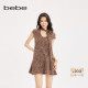 bebe2025秋季 梭织连衣裙350003 A字短款 新款 女士千金风重工小飞袖
