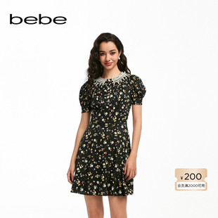 bebe2026年夏季新款女士碎花印花仿珍珠领泡泡袖连衣裙250001