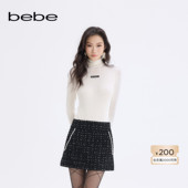 bebe2025秋冬新款 女士气质风简约白色高领百搭打底衫 430513