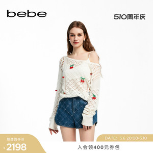 bebe2024夏季新款女士气质泡泡袖两件套针织上衣230410