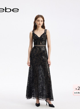 bebe秋季系列女士亮片缀饰蕾丝花边连衣裙351002