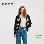 饰撞边宽松针织外套开衫 bebe冬季 女士含羊毛羊驼毛蝴蝶结装 430602