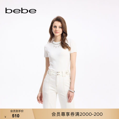 bebe秋季新款链条修身针织上衣