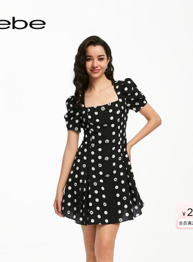 bebe夏季系列女士气质纽扣波点印花连衣裙250010